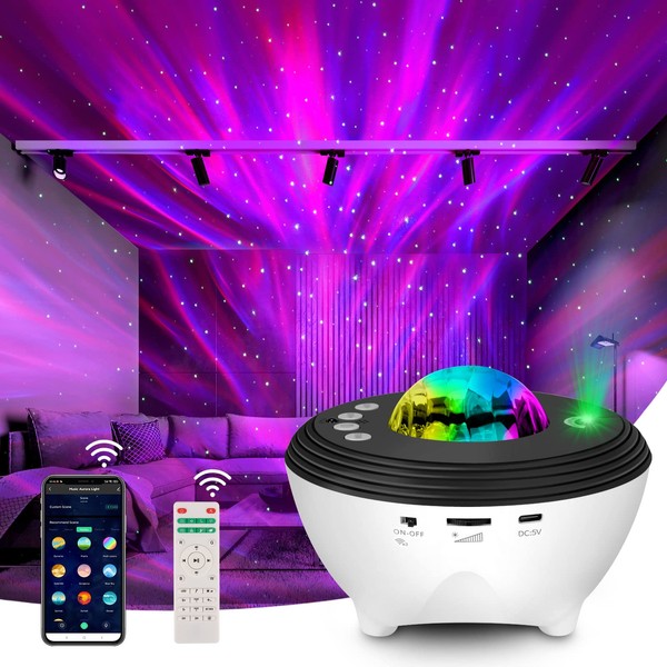 Aurora Galaxy Projector, Star Projector Night Light Lamp with Smart App/Remote Control,15 Colors Lights Projector for Bedroom with 8 White Noise,Gift for Kids Adult
