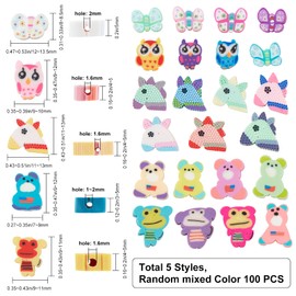 SUNNYCLUE 1 Box 100Pcs 5 Styles Animal Clay Beads Colorful Animal Bead Polymer Butterfly Horse Bear Owl Monkey Loose Spacer Beads Charms for DIY Jewelry Making Crafts Supplies, Random Colors