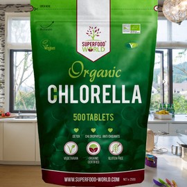 Organic Chlorella Tablets (500 X 500mg) Premium Detox Chlorophyll Superfood | Natural Source of Vegan Protein, Minerals & Vitamins | Cracked Cell Wall | Ideal for Health, Detox, Skin, & Energy