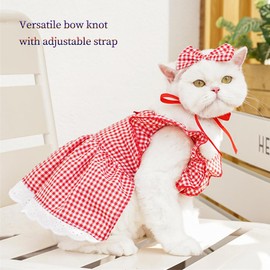 ANIAC Plaid Dog Dress with Leash Ring Girl Dog Clothes for Small Dog Bow Decor Red Cat Dress for Cat only Holiday Puppy Clothes for Chihuahua Yorkie Dachshund Pomeranian (3XL, Plaid)