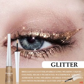 evpct 2Pcs Gold Champagne Gold Color Liquid Glitter Eyeliner Sets Eyeliner Glitter Liquid Liners for Women Liquid Sparkly Glitter Eyeliner delineador con glitter de colores para ojos colores 01+14