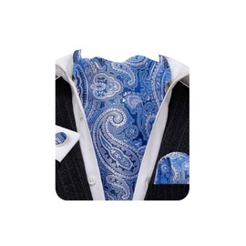 Barry.Wang Conjunto de gemelos cuadrados de seda para hombre, diseño de cachemira Ascot, Azul plateado, Talla única