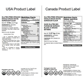 Food to Live Gluten-Free Organic White Sorghum Flour, 5 Pounds – Non-GMO Whole Grains, Finely Ground, Pure, Raw. Good Source of Protein and Fiber. Great for Baking. Vegan, Kosher, Bulk