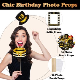 VEGCOO 18th Birthday Photo Booth Accessories, 31 Selfie Accessories, Large Black Gold Inflatable Photo Frame, Decoration Supplies (A)