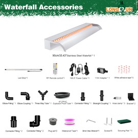 Waterfall Pool Fountain, LONGRUN Stainless Steel Waterfall Spillway for Pools and Ponds - 35.4" Wide Decorative Water Feature for Swimming Pools, Koi Ponds, and Garden