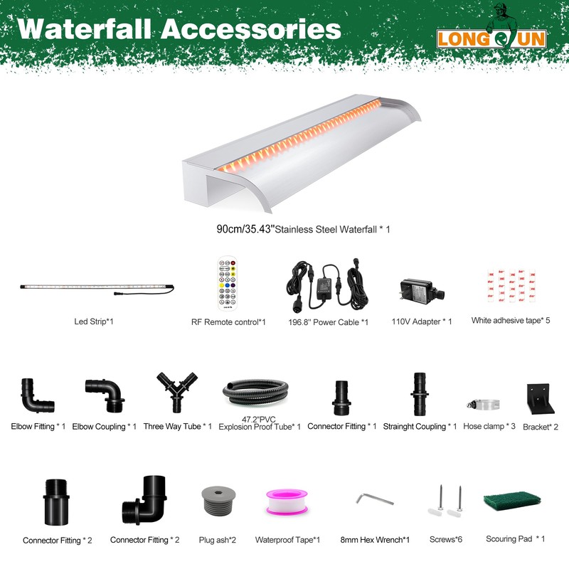 Waterfall Pool Fountain, LONGRUN Stainless Steel Waterfall Spillway for Pools