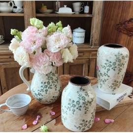 Rustic Ceramic Vase Retro Crackle Glaze Floral Vases Vintage Pitcher Vase Farmhouse Decorative Vases for Home Decor (QG22)