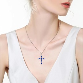 VA JENT Women's Cross Necklace 925 Sterling Silver with Sapphire Pendant for Mom Wife Girlfriend