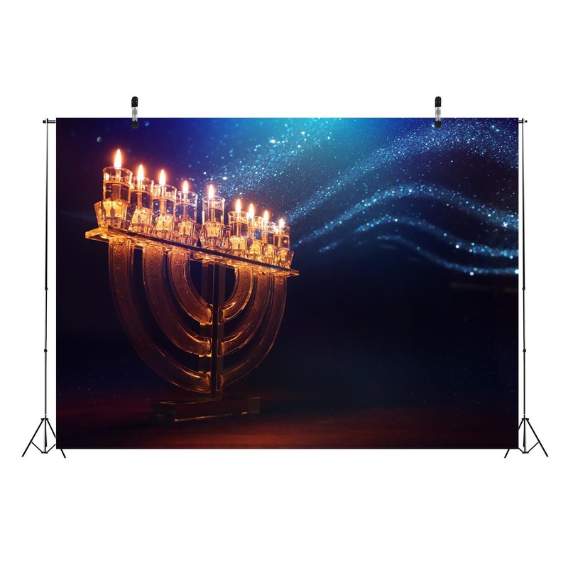 BELECO 7x5ft Fabric Hanukkah Backdrop Jewish Holiday Menorah Candles Background