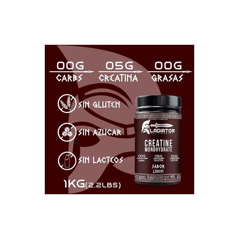 Creatina Gladiator Monohidratada 1kg 200 Servicios