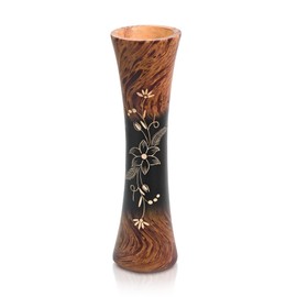 AeraVida Modern Decorative Carved Jasmine Flower Brown Mango Tree Wooden Vase