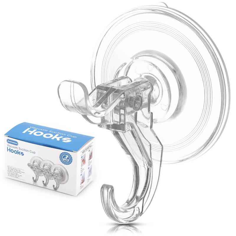 Antimbee 3 Pack Suction Cup Hooks, Clear Suction Cup Hanger,