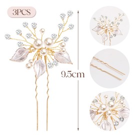 BOOMTOP 3pcs Wedding Hair Pins Flowers Bridal Hair Clips Shell Petals Wedding Hair Accessories Communion Rhinestone Pearls Bridal Hair Rose Gold Glitter Hair Clips for Women Girls