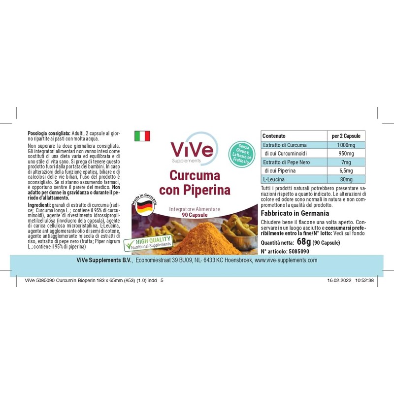 Curcuma Capsules with Piperine - 500 mg - 90 Capsules