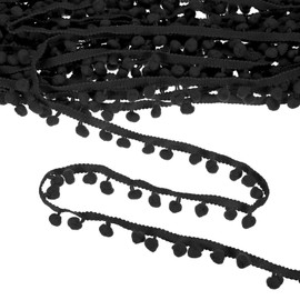 M METERXITY Pom Pom Ball Fringe Trim, 10 Yards 8mm Ball Fringe Trim Ribbon Sewing Accessory for Home Decoration/DIY Crafts/Curtain/Pillow [Black]
