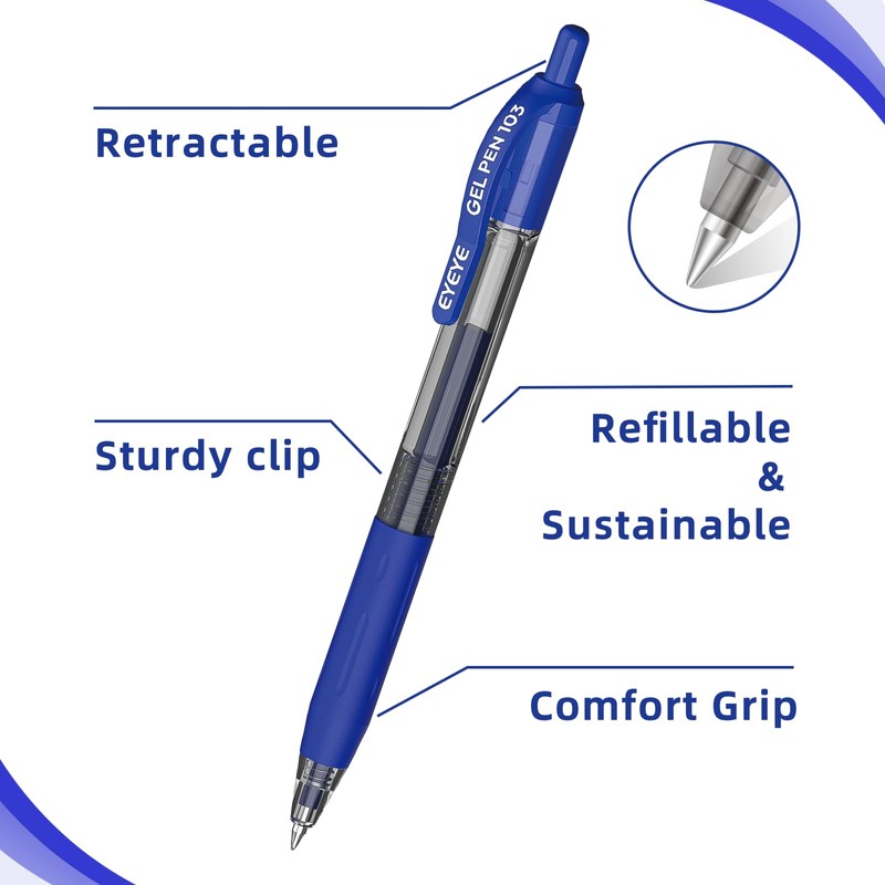 EYEYE G-103 Retractable Gel Pens 0.5mm, 25 Pack 0.5 mm