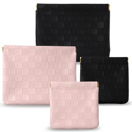 2PCS Mini Pouch for Purse, Small Makeup Bag for Purse, Self-Closing Tiny Pouch Without Zipper, Waterproof and Portable, Suitable for Girls and Ladies (Black and Pink)