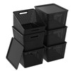 Morcte 6-Pack Black Stackable Plastic Storage Baskets with Lids