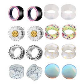 TIANCI FBYJS 8 Pairs Stainless Steel Ear Gauges Tunnels Plugs Flesh Expander Earring Silicone Glass Piercing Strecher Set for Women Men 2G-5/8 G 6mm