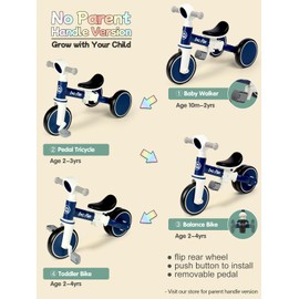 LOL-FUN Baby Balance Bike Toy for 1 2 Year Old Boys Girls Gift Toddler Tricycle 1-3 Year Old with Removable Pedal, 4 in 1 Trike for Ages 1-3 Present