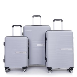 Hardshell Luggage Set, 3-Piece with Spinner Wheels, Lightweight Polypropylene Suitcases with TSA Lock, Silver
