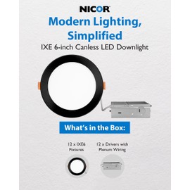 NICOR Lighting Recessed Light Fixtures - IXE 6-in Canless LED Downlight - Dimmable LED Ceiling Light with Edge-Lit Technology - Black, 12 Packs