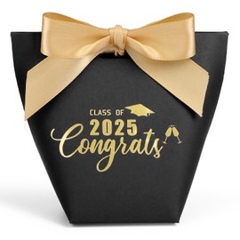 BETESSIN Graduation 2025 Decorative Black - Pack of 24 Gift Boxes 6 x 6 x 10 cm with Ribbon - Small Boxes for Graduation Gift, Bachelor Gift, Party Gifts for Graduations