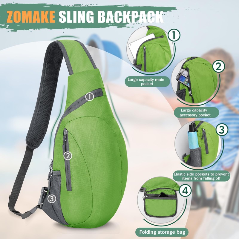ZOMAKE Sling Backpack 10L - Small Crossbody Backpacks Waterproof Sling