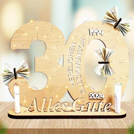 Mecctuck Geschenke zum 30 Geburtstag, 30 Geburtstag Geschenk, Deko 30 Geburtstag, Geldgeschenke Geburtstag, 30 Geburtstag Tischdeko mit Led Lichterkette, Coole Geschenkideen zum 30. Geburtstag