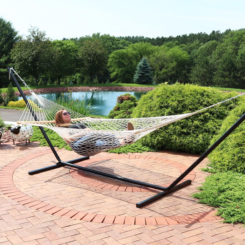 Sunnydaze Cotton Rope Double Hammock for Outside - 450-Pound Capacity