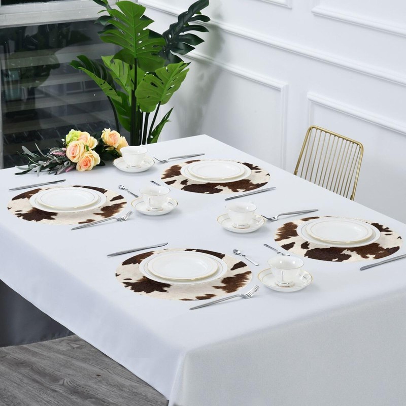 JUZIHAI Brown White Cow Print Placemats 15 Inch Round Polyester