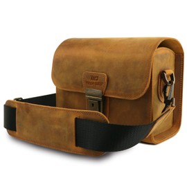 MegaGear MG1725 Pebble Genuine Leather Camera Case Bag for Instant Mirrorless and DSLR Cameras - Camel