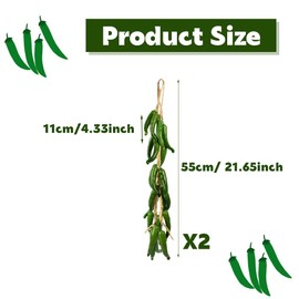 VIOCIWUO Artificial Hanging Pepper String 2 Sets, Simulation Lifelike Hot Chili Vegetable Fruit Garland Vine for Home Kitchen Farm Party Wall Decoration, Green