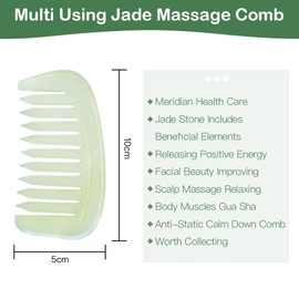 Leosense Jade Massage Comb, Hand Made Anti-Static Hair Beard Wide Tooth Comb, Head Scalp Massage Scratcher, Real Jade Stone Gua Sha Scraping Massage Tool for Full Body Relax, Facial Gua Sha Tools
