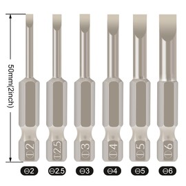 6 Pcs Slotted Screwdriver Bit Set Magnetic Flat Head Bits 2.0-6.0mm 1/4 Inch Hex Shank 2 Inch Long