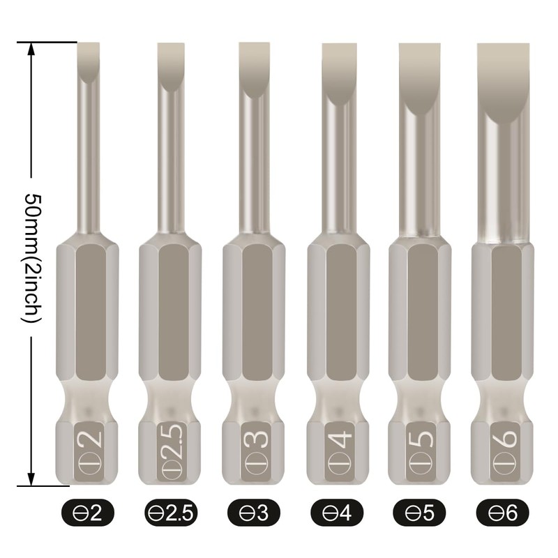 6 Pcs Slotted Screwdriver Bit Set Magnetic Flat Head Bits