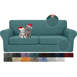 JIVINER 3 Pieces Couch Covers for 2 Cushion Couch Stretch Sofa Slipcover with 2 Extra Large Seat Cushion Covers Thick Fitted Loveseat Sofa Covers for Living Room (XL Loveseat, Peacock Blue)