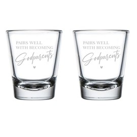 MIP Set of 2 Shot Glasses 1.75oz Shot Glass Set of 2 Pairs Well With Becoming Godparents Godparent Proposal Godfather Godmother