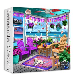 PICKFORU Beach Puzzles for Adults 1000 Pieces, Colorful Seaside Puzzle Beach Chair Flower, Impossible Holiday Puzzles as Wall Art