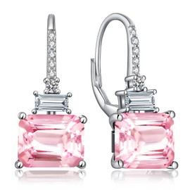 Dangle Drop Earrings Dangle Earrings Leverback Earrings Suqare Earrings for Women Sterling Silver Dangle Earrings Pink Drop Earrings Luxury Lever Back Earring ZDaoBen