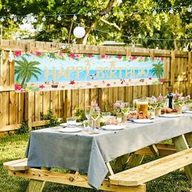 FHGG Happy Hawaiian Moana Birthday Backdrops Decoration Banner Party Blue for Happy Birthday Tropical Luau Summer Baby Shower Decor Home Outdoor Flags Supplies