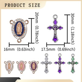 YionZian 48Pcs/24Set Gold Rosary Kits Cross and Center Medal Charms Alloy Enamel Oval Rhinestones Virgen De Guadalupe Charms Pendant for Diy Jewelry Making Supplies