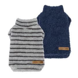Fitwarm 2 Pack Striped Fleece Dog Sweater, Warm Winter Dog Clothes for Small Dogs Boy Girl, Fuzzy Pet Outfit, Doggy Pullover Jumper, Grey, Navy, Small