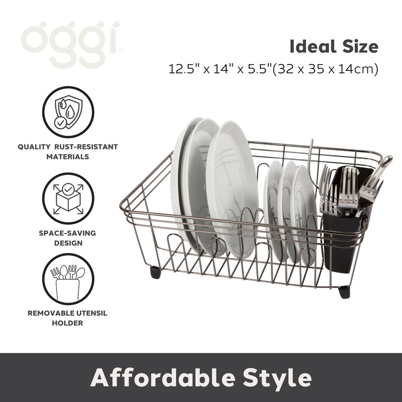 Oggi Compact Dish Drying Rack - Black Steel Drainer, Racks