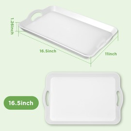 2 Pack Melamine Serving Trays with Handles, Large White Rectangular Serving Platter, Unbreakable, Suitable for Salad, Meat, Fruit Dessert, Cupcakes, Dishwasher Safe, 16.5×11×1.26 Inches
