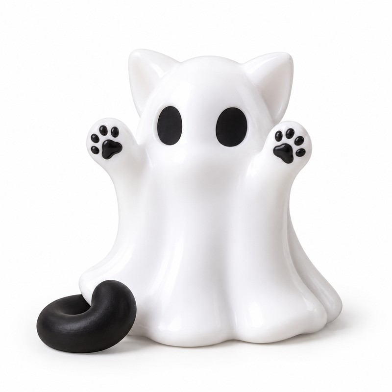 Mini Kitten Ghost Figurine for Halloween Decor – Cute Plastic