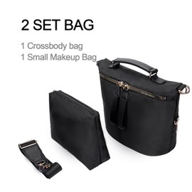 PAKFIEKS Women Splashproof Nylon Crossbody Bag Large Capacity Lightweight Tote Bag Travel Shoulder Bag with Makeup Bag (Black)