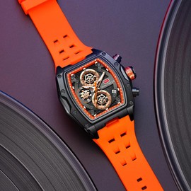 MF MINI FOCUS Men Watches Unique Wrist Watches (Chronograph/Waterproof/Luminous/Calendar) Soft Silicon Band Fashion Watches for Men(Black Orange)
