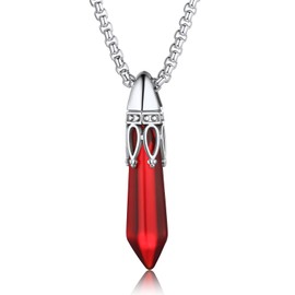 KeyStyle Women's January Birthstone Necklace, Healing Crystal Crown Charm Synthetic Garnet Anniversary Jewelry for Her