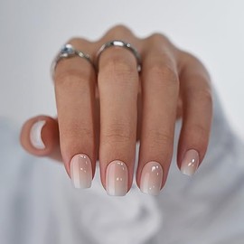 BTArtbox - Uñas postizas cortas cuadradas con efecto ombré color vainilla, de gel suave, reutilizables, con pegamento, 30 piezas en 15 tamaños, diseño